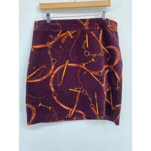 WONEN'S TALBOTS COURDUROY EQUESTRIAN PRINT BURGUNDY HORSES STIRRUP SKIRT SIZE 12
